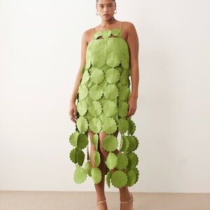 ARRANGE ASOS Curve cutwork floral midi dress with fringe hem in olive